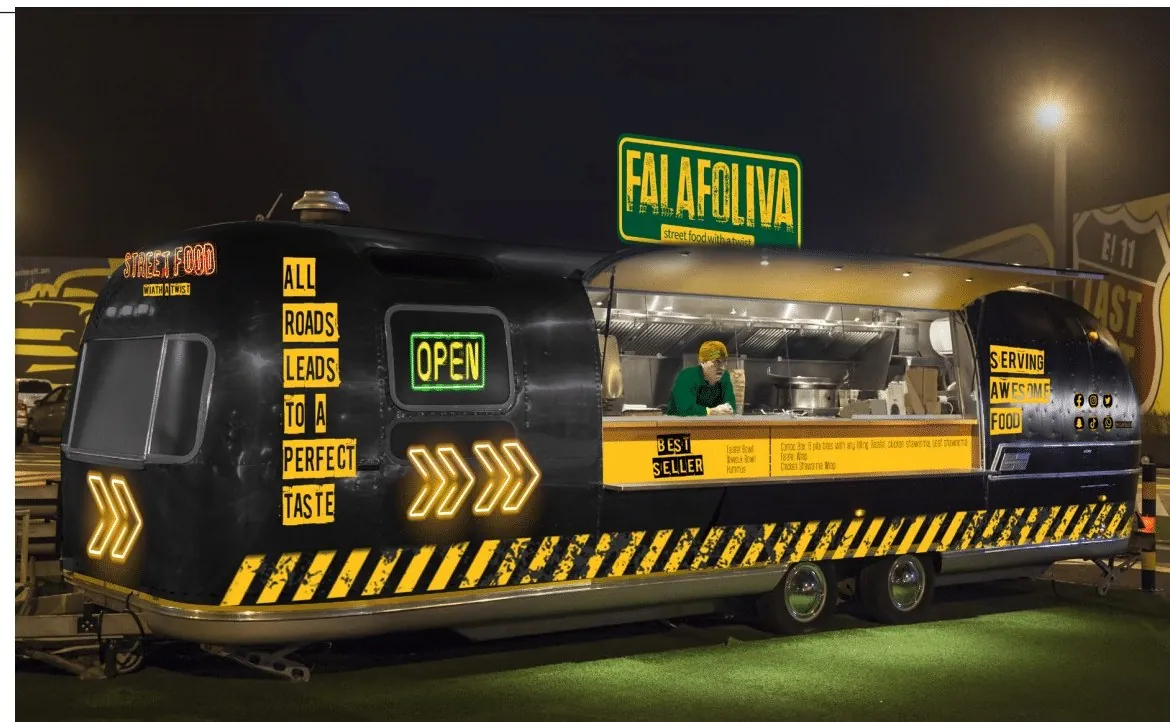 Falafoliva food cart render from the brand guideline