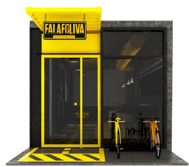 Falafoliva outlet shopfront, render from the brand guideline